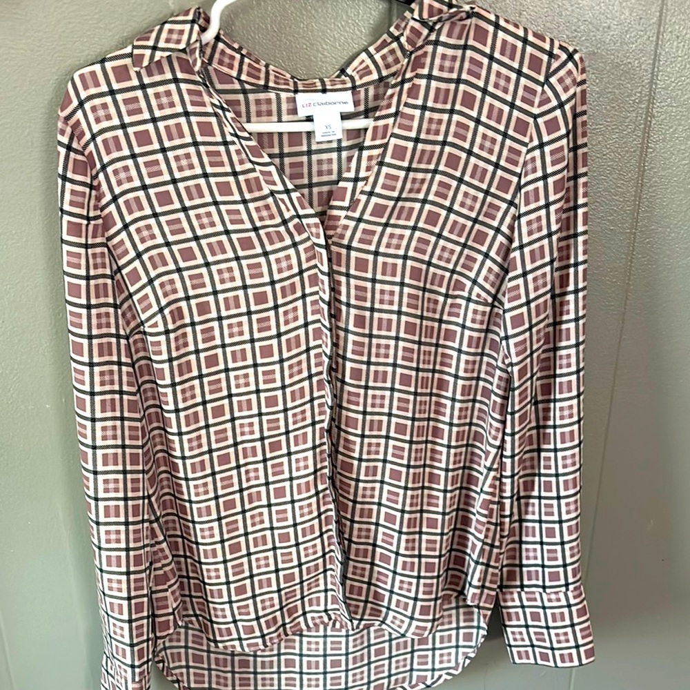 Liz Claiborne Red Notched Collar Blouse